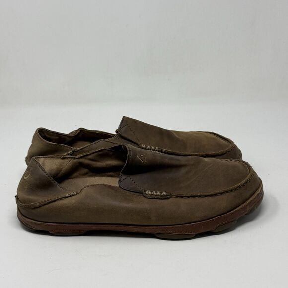 OluKai Moloa Shoes Mens 10 Brown Leather Slip On Moc Toe Casual Loafers main image 12